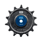 Bikone Forged Carbon Pulley Wheels, 14T lower pulley with Gemini logo and blue bearing cover, road bike drivetrain components